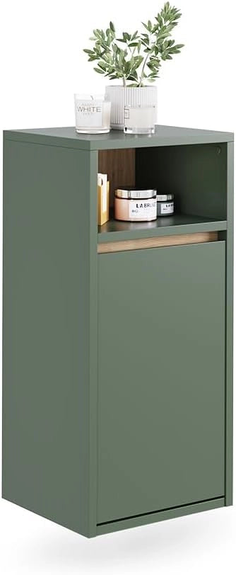 Mobiletto da bagno Viola, Verde/Artigianale, 38 x 80 cm con cesto portabiancheria