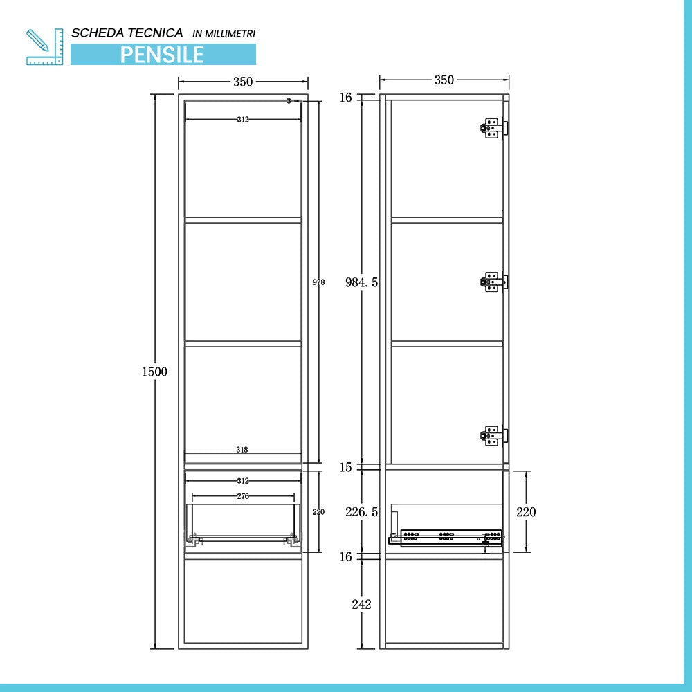 Mobile bagno a terra in metallo 80 cm nero opaco con specchio e pensile linea Borg