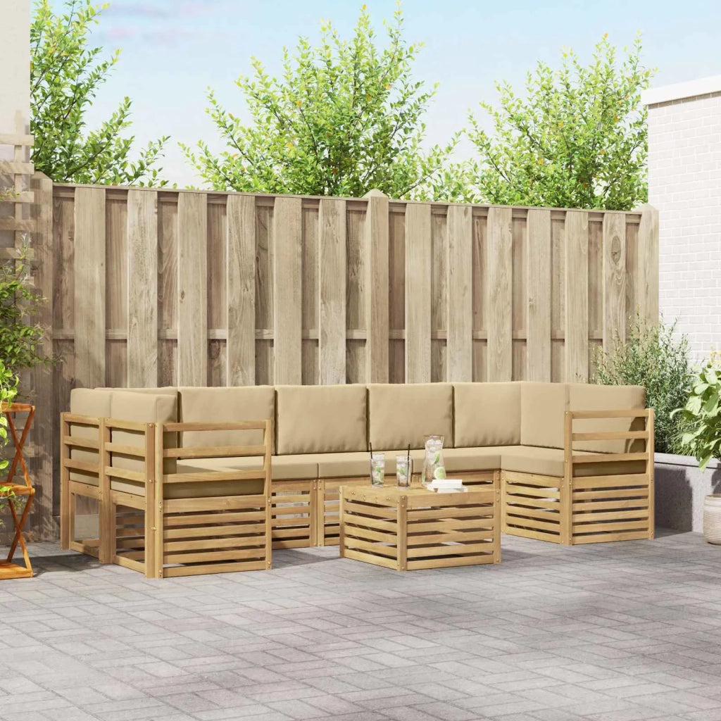 Set di divani da esterno 8 pcs Bianco e Beige Poliestere
