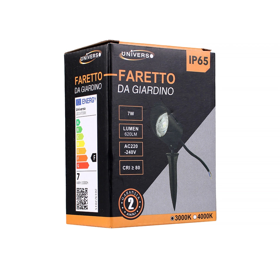FARETTO LED DA GIARDINO CON PICCHETTO DA TERRA LUCE CALDA 3000K - ALTA EFFICIENZA 7W DESIGN ELEGANTE