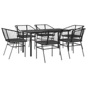 Set Pranzo da Giardino 7 pz | Set Salotto da Giardino Nero con Cuscini Polyrattan Vetro