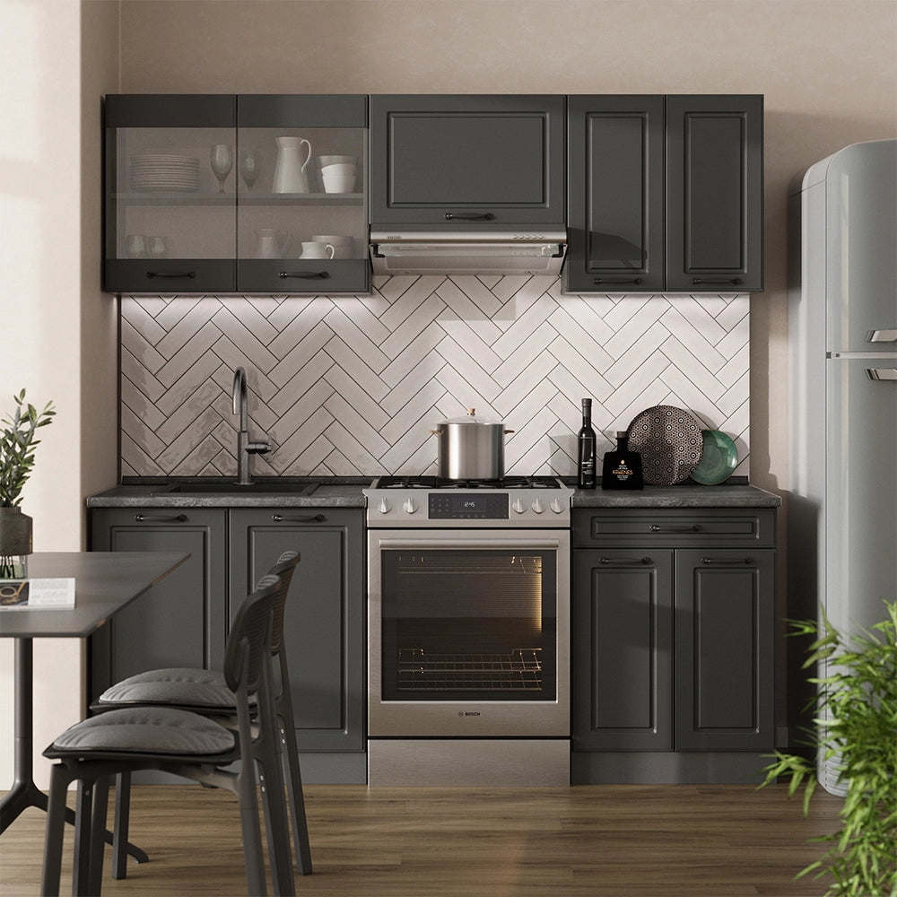 Vicco Cucina componibile Casa di campagna antracite/antracite 200 cm senza piano di lavoro