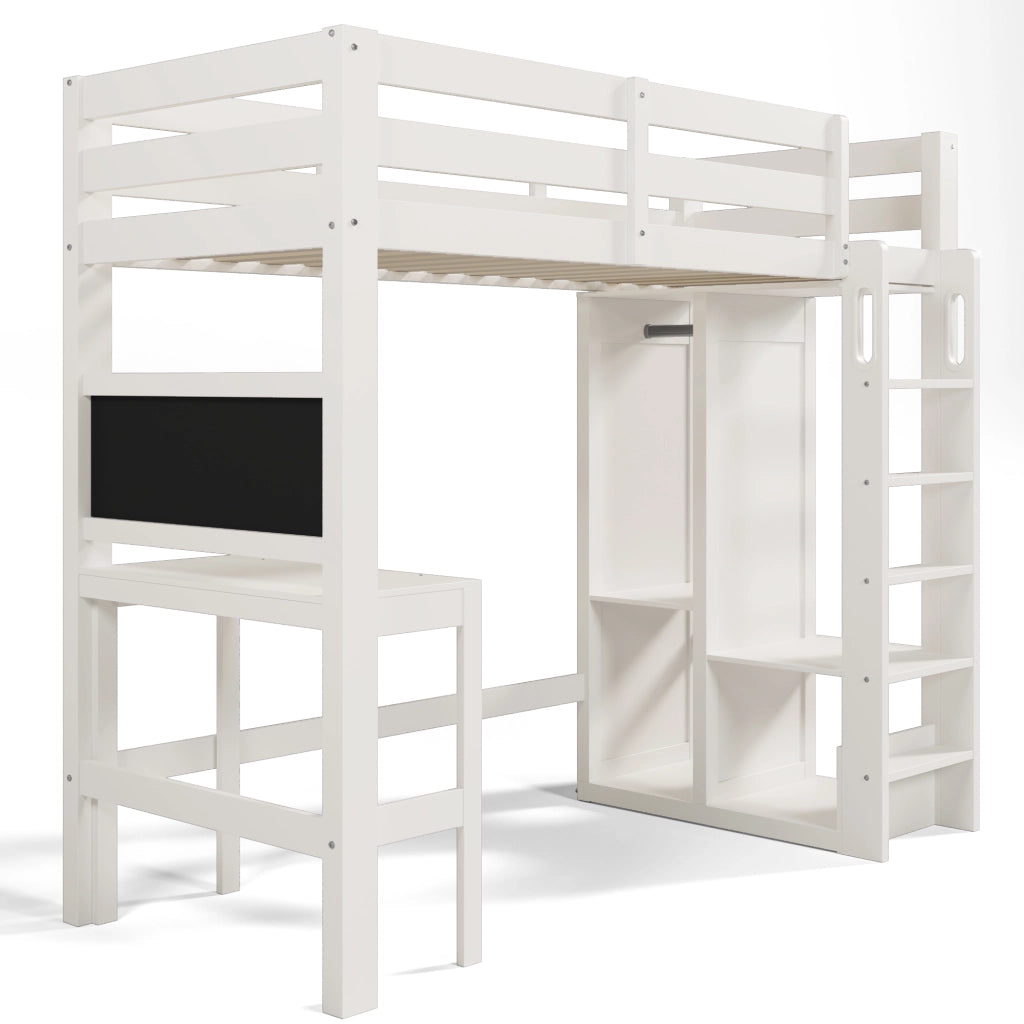 Letto a Soppalco con Scrivania e Armadio Aperto ¨C MINIMAL ¨C 90x200, Bianco