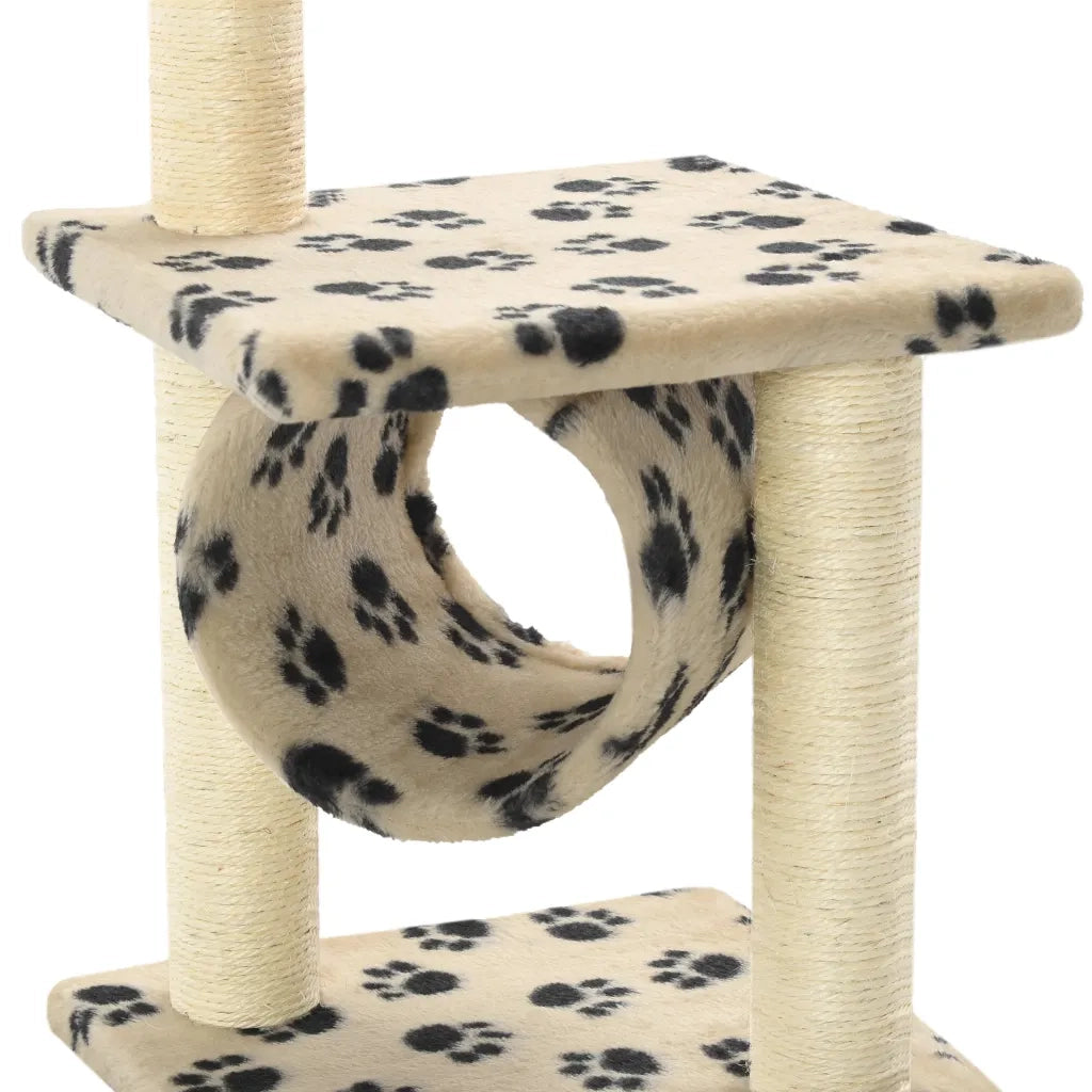 Albero per Gatti e Tiragraffi Sisal 65 cm Zampe Stampate Beige CFW3813730