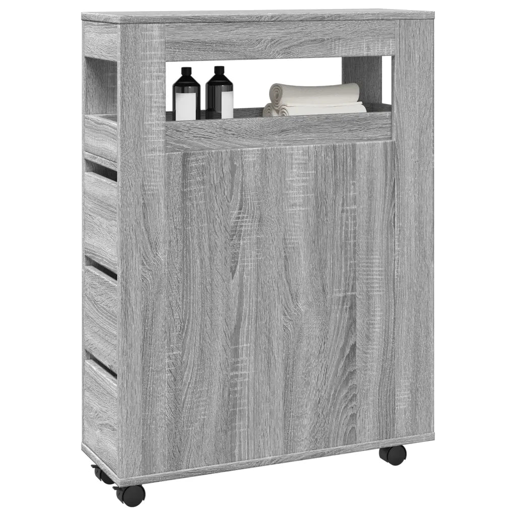Mobile da Bagno Stretto con Ruote Grigio Sonoma in Truciolato