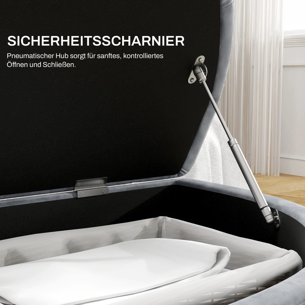 Panca contenitore imbottita con coperchio soft-close ¨C Xylo ¨C velluto grigio scuro 120x46x42cm
