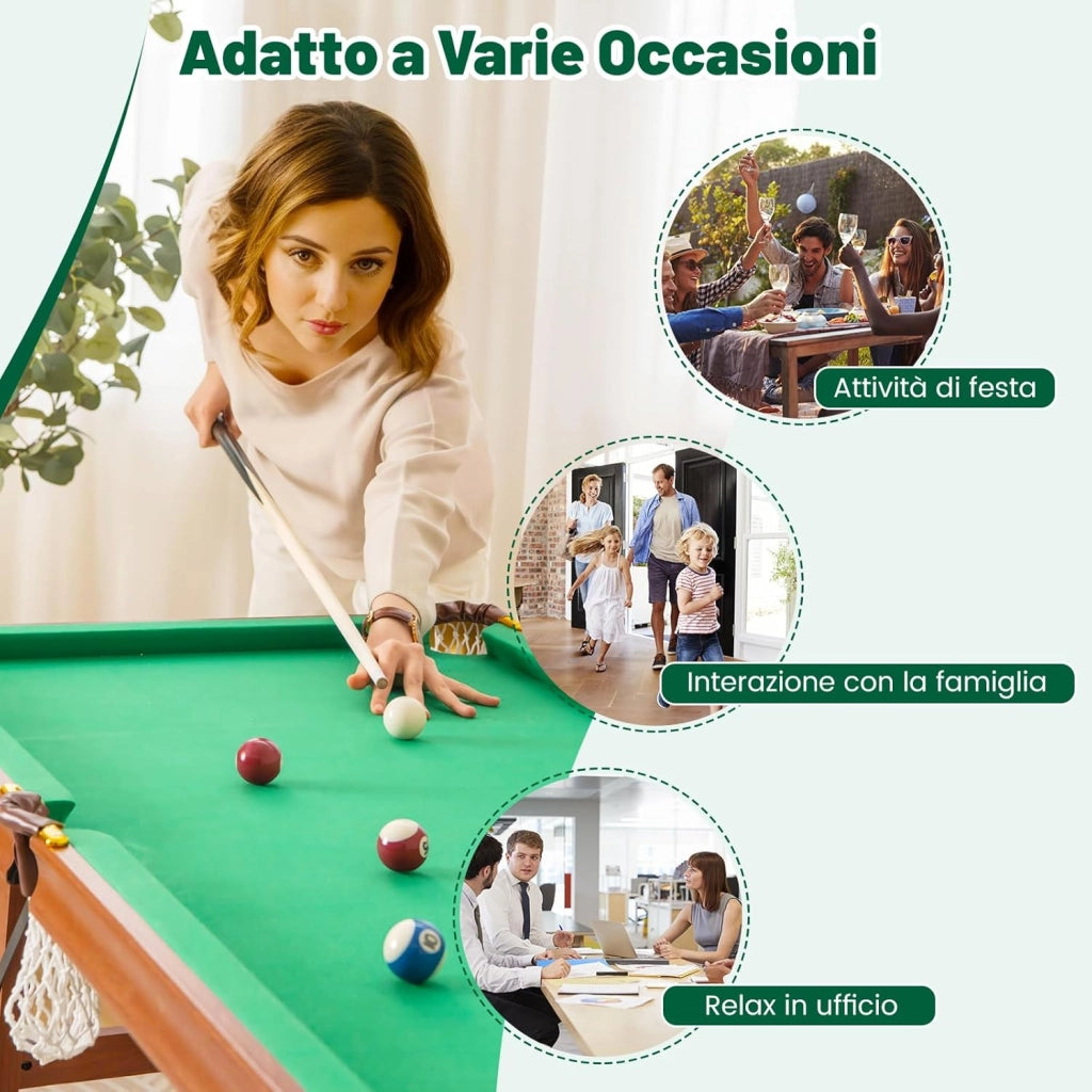 Set Tavolo da Biliardo Pieghevole, Tavolo da Gioco Biliardo Portatile con Livellatori Regolabili per Piedi, 2 Stecche 2 Gessi 16 Palline Spazzola, per Giochi in Famiglia Bar, 138x67x79,5 cm