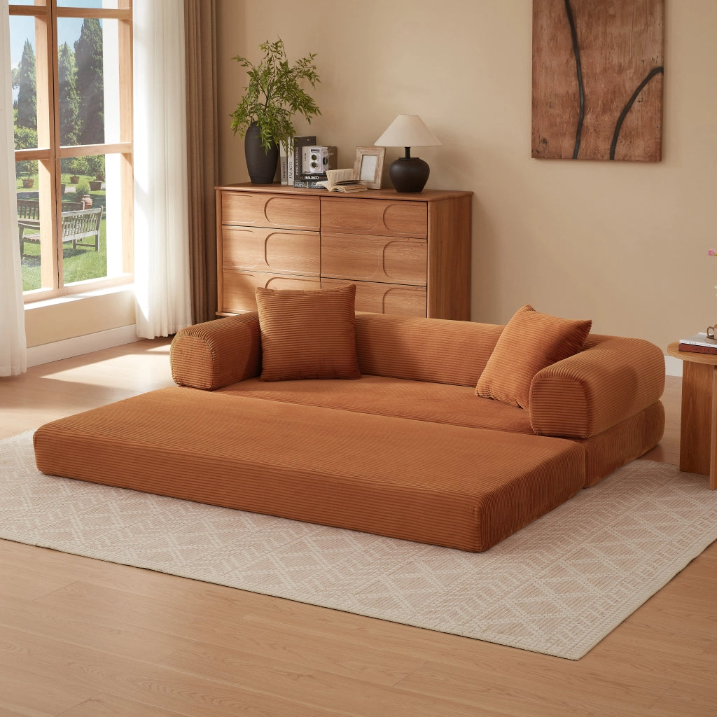 Divano letto modulare - con funzione convertibile - in schiuma - terracotta