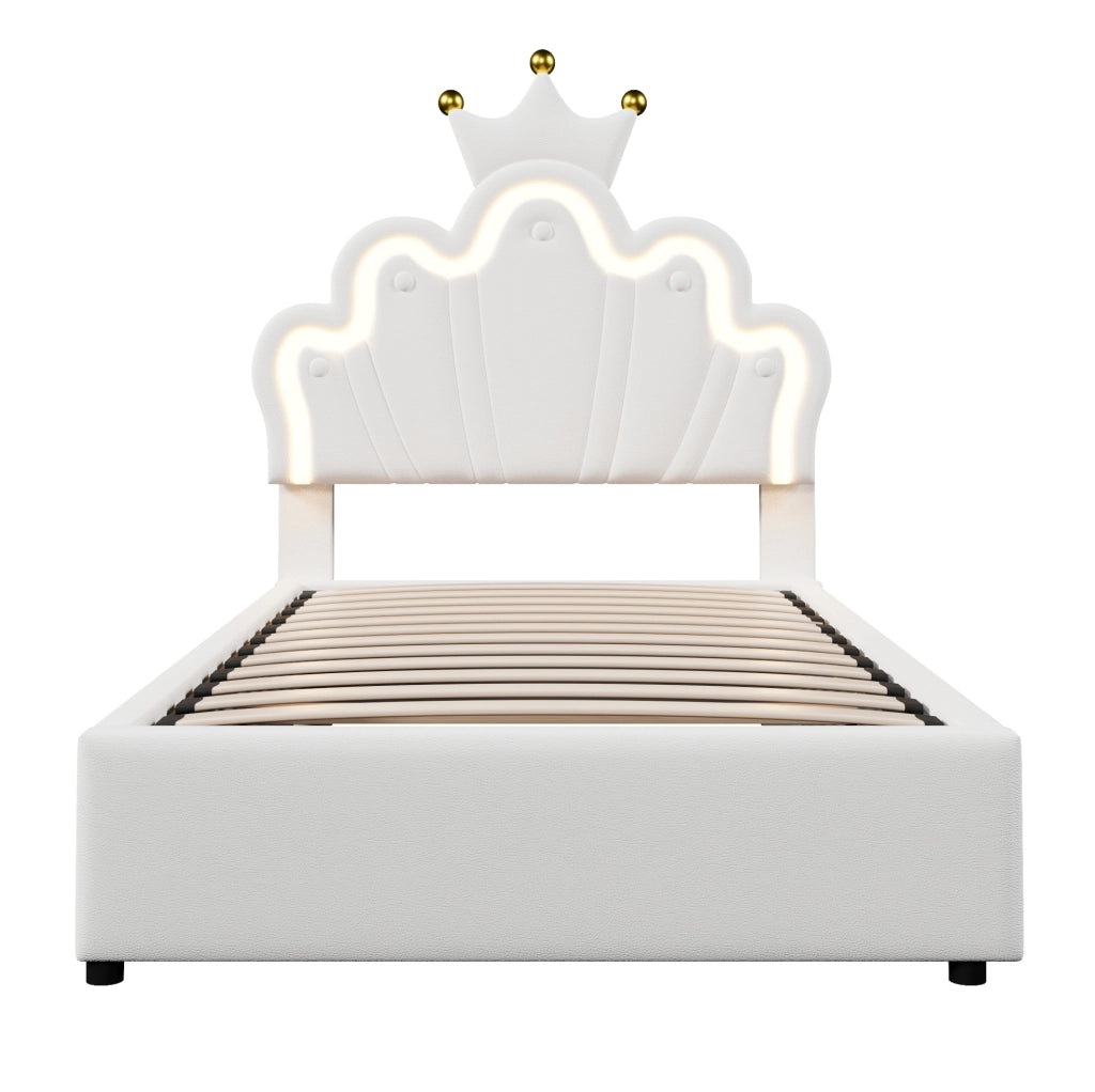 Letto imbottito 90x200 cm con contenitore; LED e testiera regolabile in PU