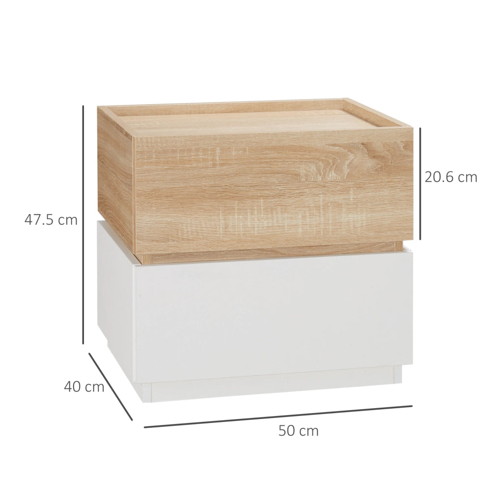 Comodino con 2 Cassetti ¨C Zephmum ¨C Bianco e Legno 50x40x47.5cm