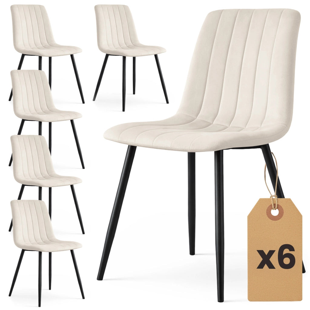 Set di 6 Sedie in velluto trapuntate LIVO Beige gambe nere
