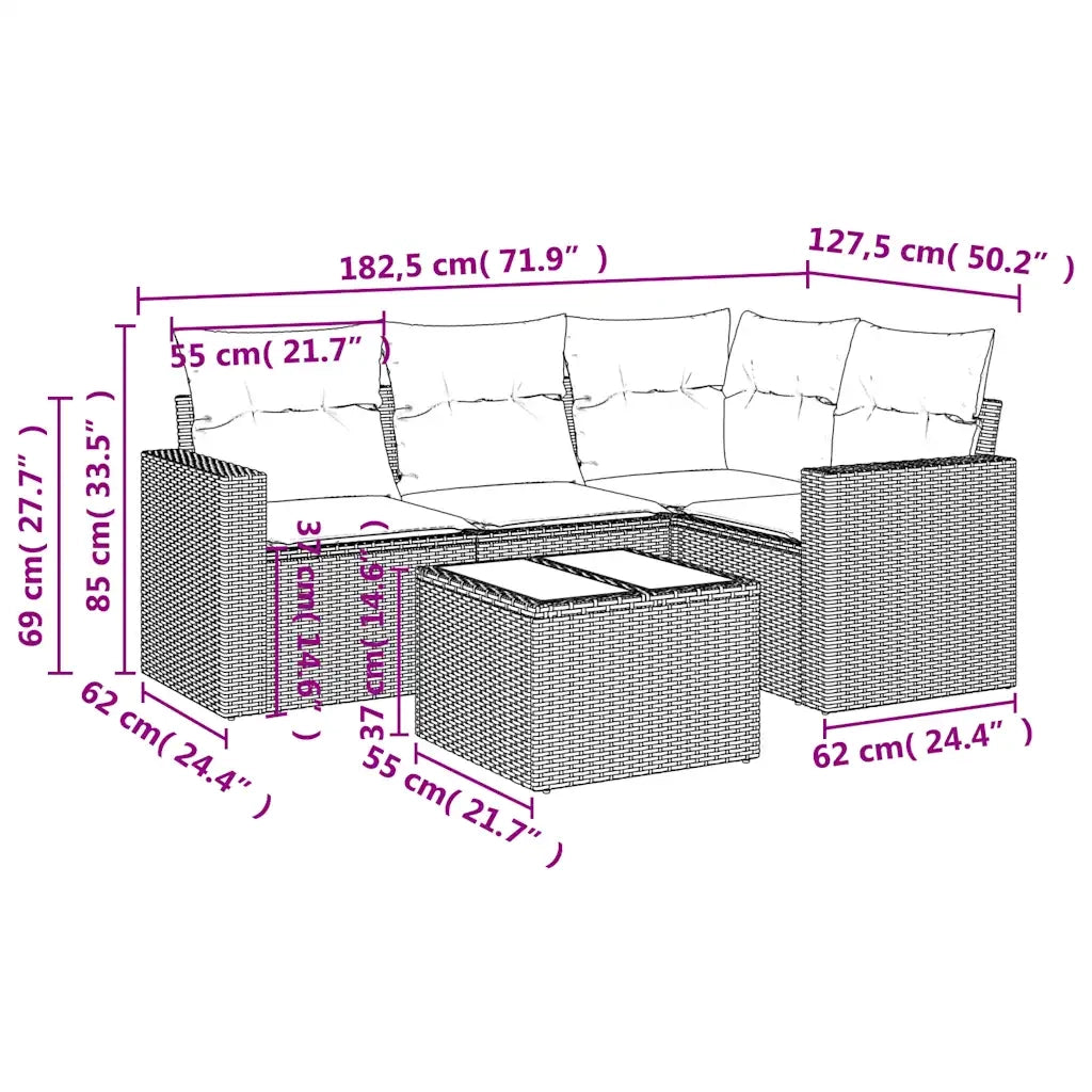Set Divano da Giardino 5pz | Set Salotto da Giardino con Cuscini Grigio Chiaro Polyrattan