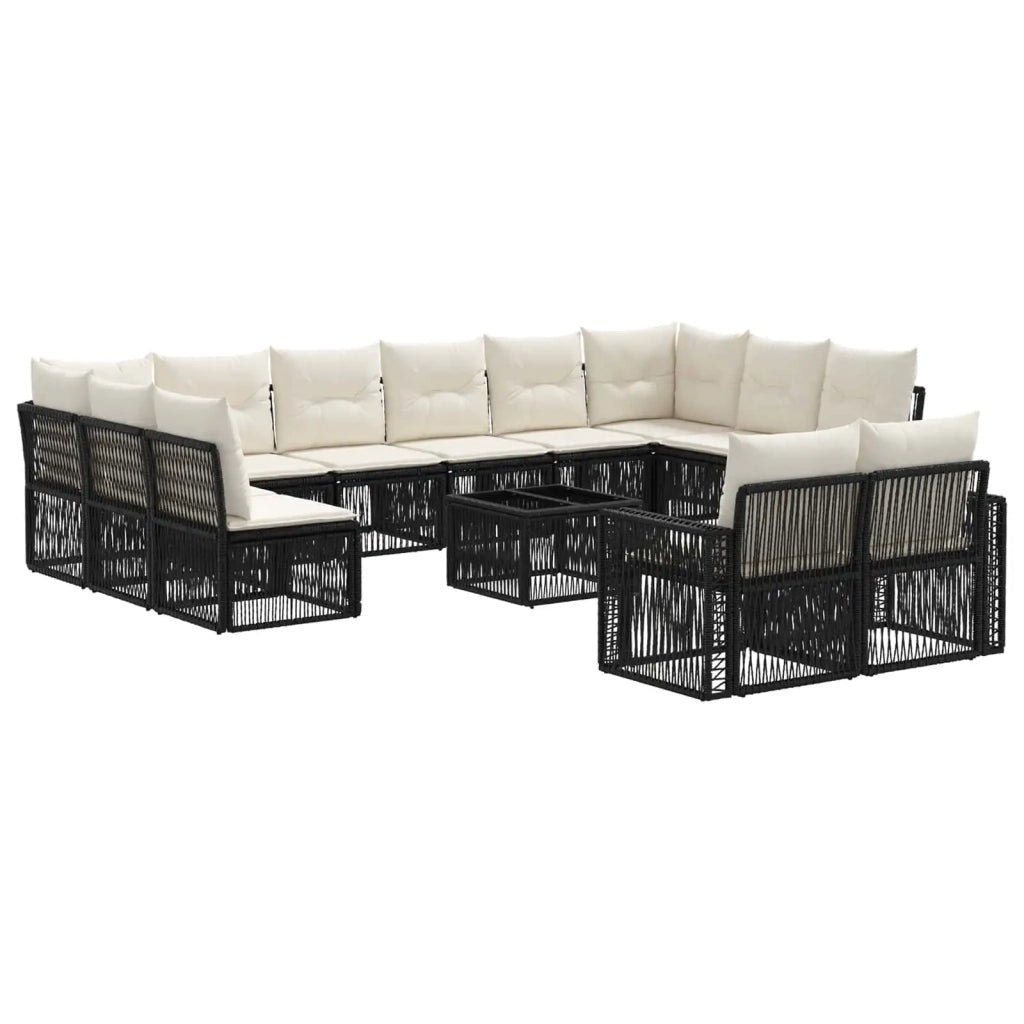 Set Divano da Giardino 13 pcs Nero e Bianco Crema polyrattan