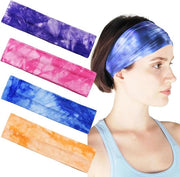 Cintura per capelli - yoga e corsa - 4 pezzi - tie-dye - elastica - cotone - stile boho - sport - bende per sudore - donne