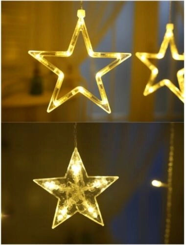 CATENA STELLE  TENDA LUMINOSA DI NATALE LUCI NATALIZIE LED LUCE RGB BIANCO CALDO BIANCO FREDDO STELLA ADDOBBI - ZENCOCCO
