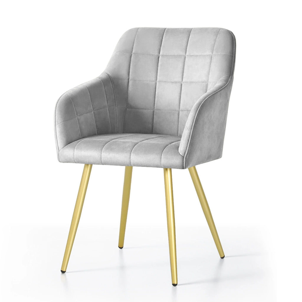 Set di 2 Sedie imbottite con cuciture quadrate LUXANO Grigio gambe oro