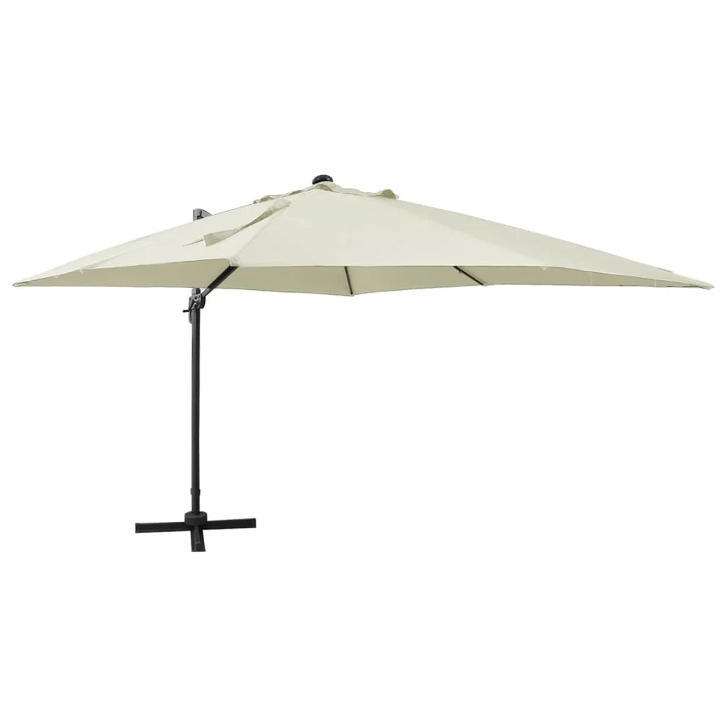 Ombrellone da giardino decentrato con palo e luci LED 300 cm colore sabbia 02_0008533