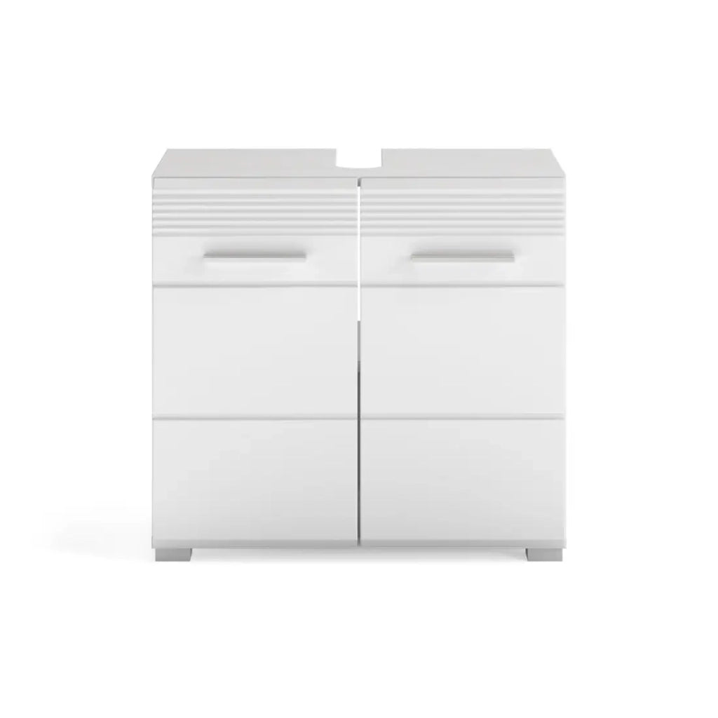 Set da bagno: mobile sottolavabo + mobiletto con specchio - Bianco lucido - KLEANKIN