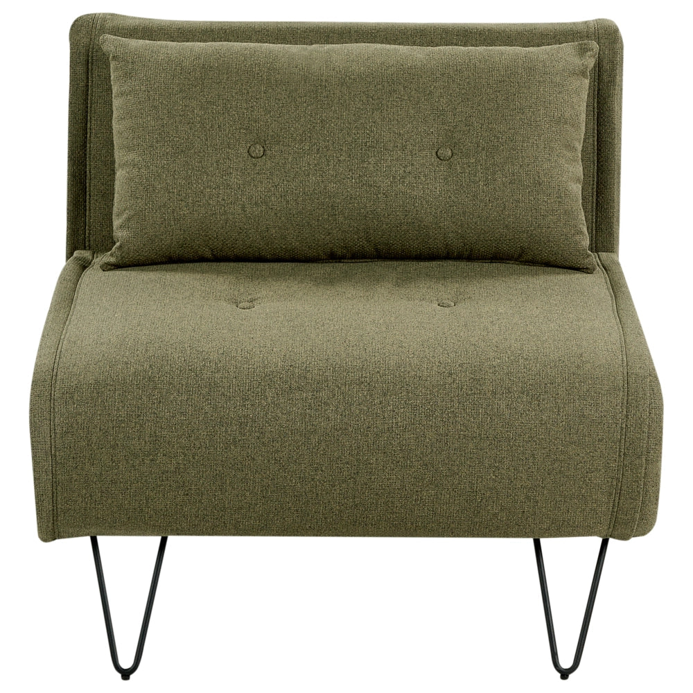 Divano letto singolo a 1 posto con cuscino in tessuto verde oliva senza braccioli con cuscino gambe in metallo glamour