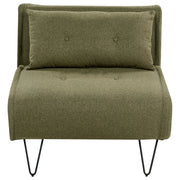 Divano letto singolo a 1 posto con cuscino in tessuto verde oliva senza braccioli con cuscino gambe in metallo glamour
