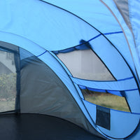 Tenda da Campeggio Pop Up 2 Posti 263,5x220x123 cm con 2 Porte 4 Finestre e Telo Impermeabile Blu