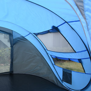 Tenda da Campeggio Pop Up 2 Posti 263,5x220x123 cm con 2 Porte 4 Finestre e Telo Impermeabile Blu