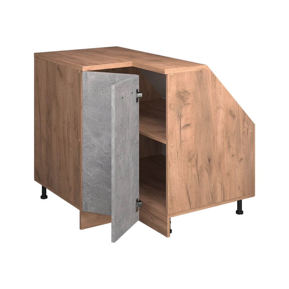 Mobile cucina angolare per sottotetto R-Line Calcestruzzo/Rovere dorato 75.6 cm con 1 porta, carcassa dell’armadio profondità 60 cm Vicco