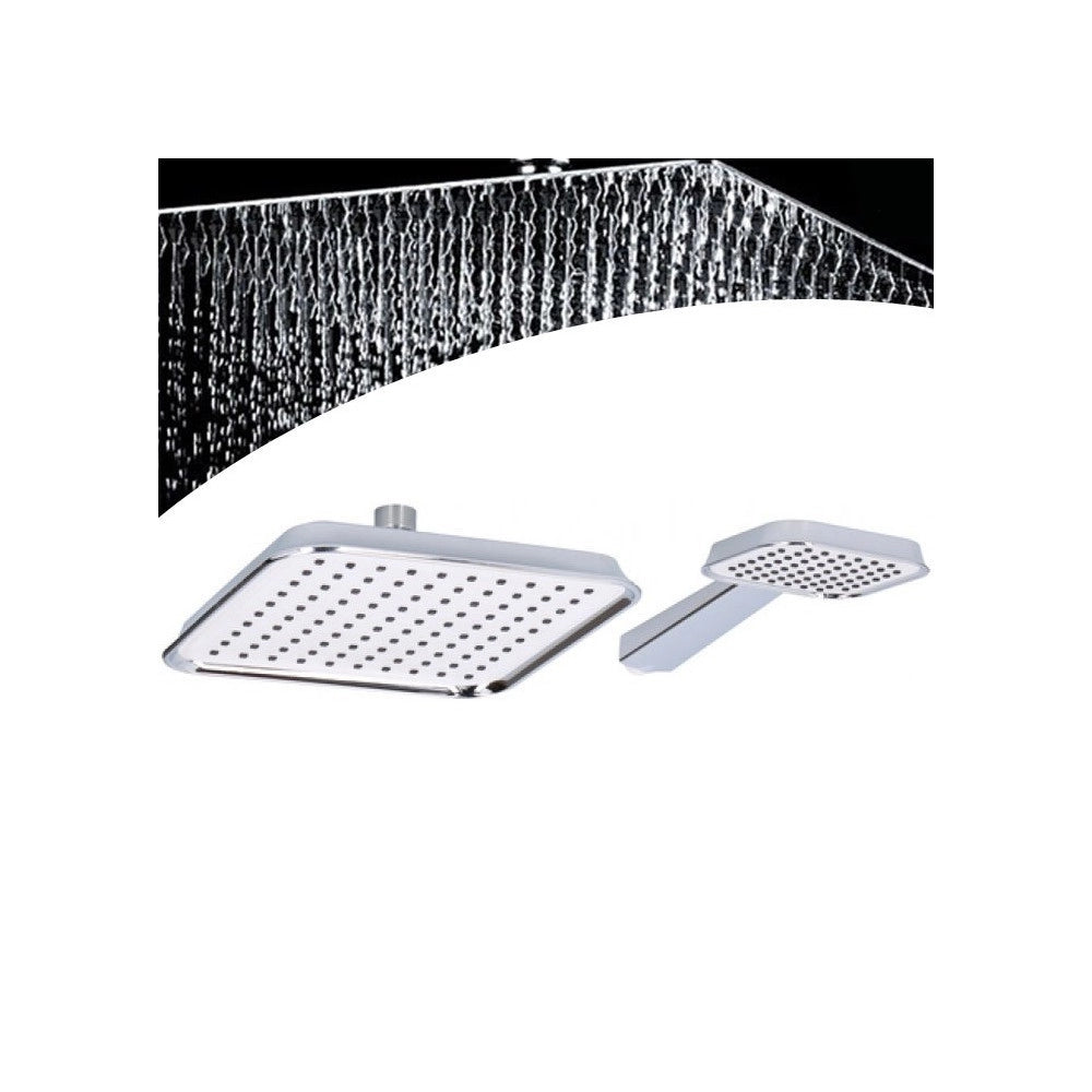 Trade Shop - Soffione Doccia Quadrato 20x20cm Con Miscelatore Doccetta Quadrata In Abs Cromo -