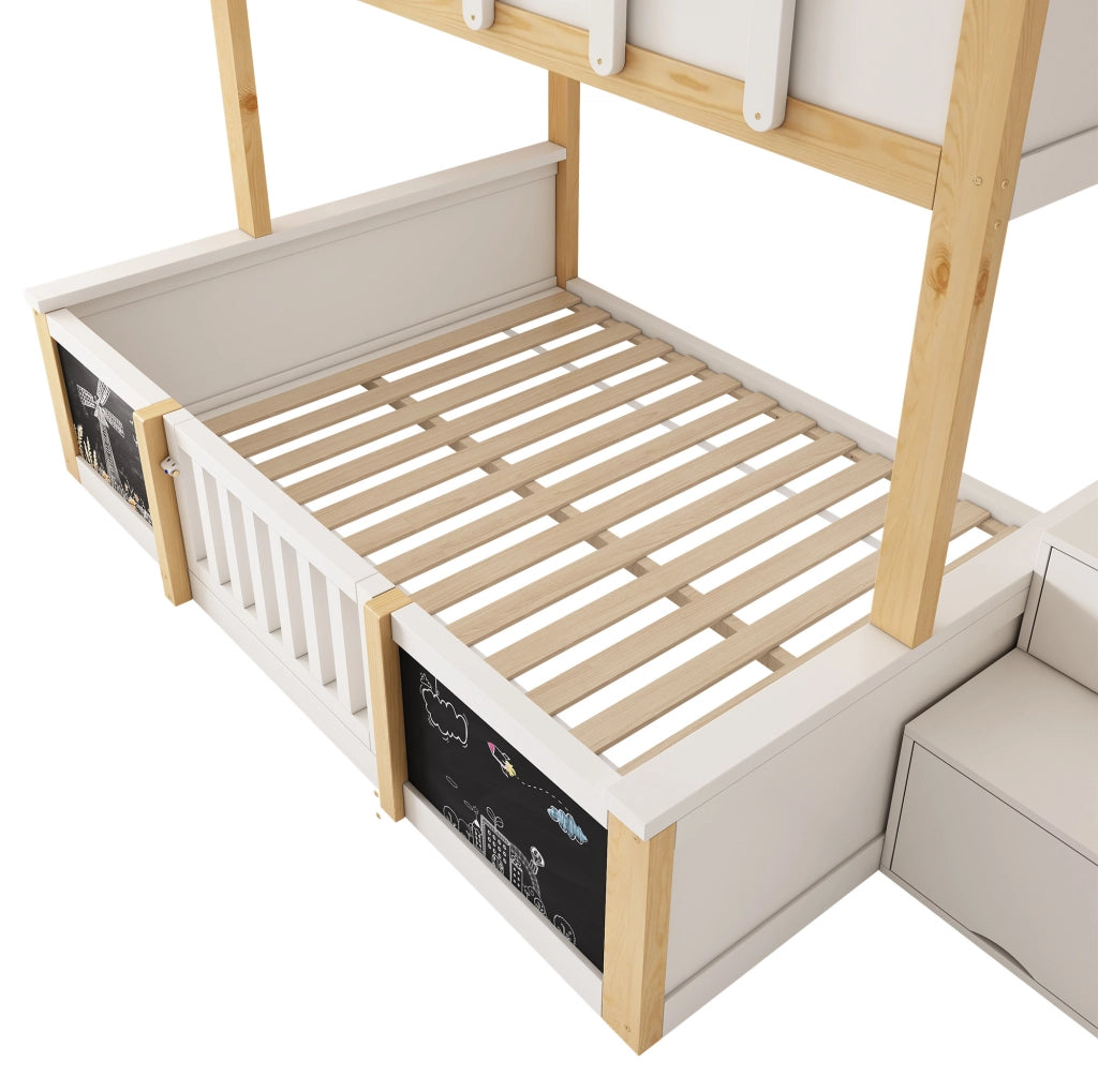 Letto a castello 90x200 e 140x200 cm in legno massello, MDF e compensato bianco