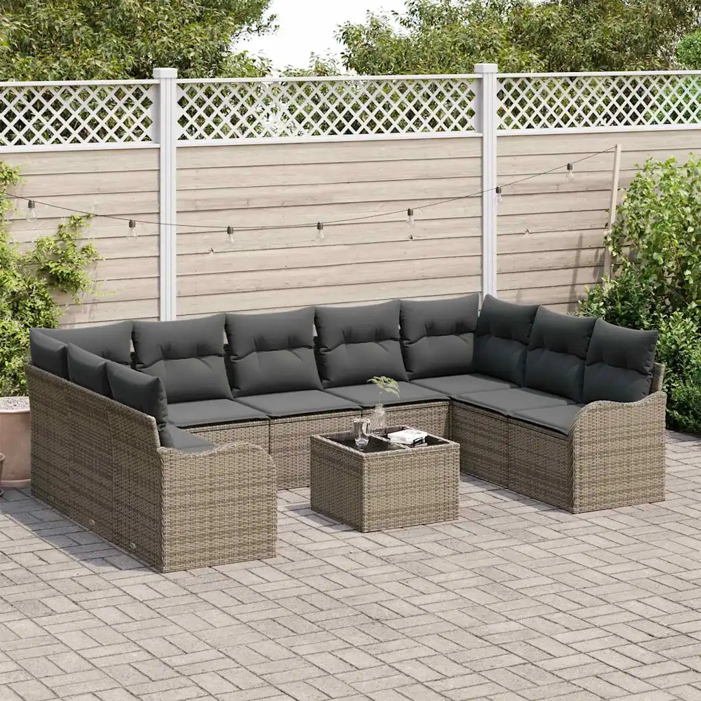 Set Divano da Giardino con cuscino 10 pcs Grigio Poly Rattan 3354538