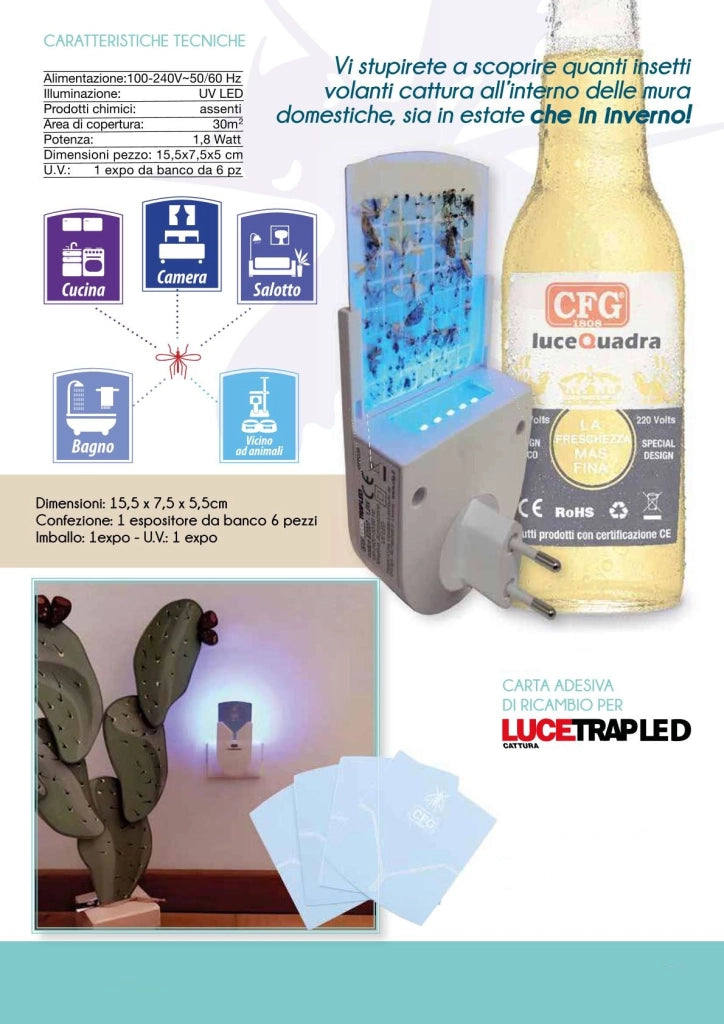 CFG Cattura zanzare Lucetrap EZ007 insetti mosche moscerini vespe cimici farfalle zanzare tigre risparmio energetico antizanzare repellente per ambienti chiusi da presa elettrica muro