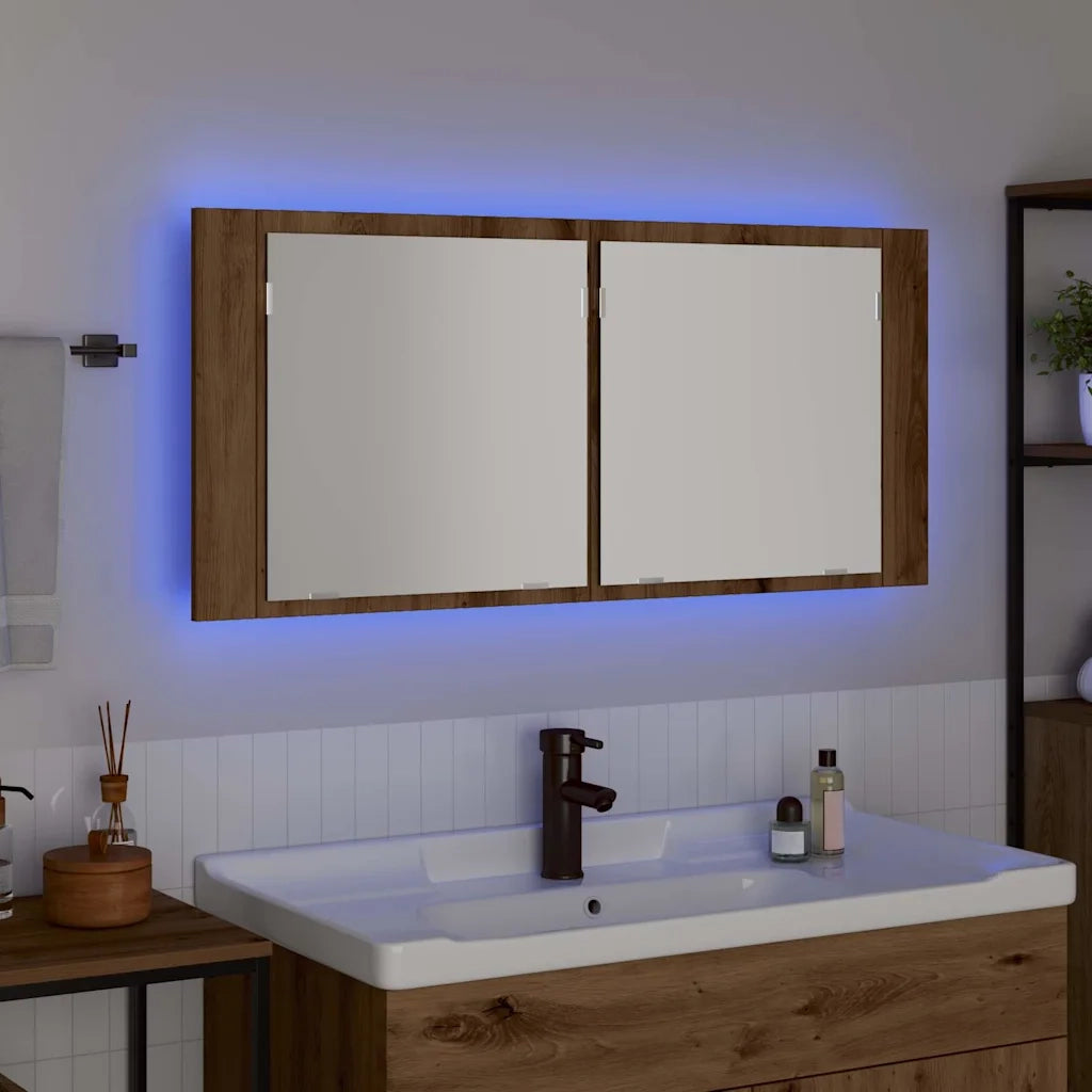 Armadio Specchio LED Rovere artigianale 100 x 12 x 45 cm 875043