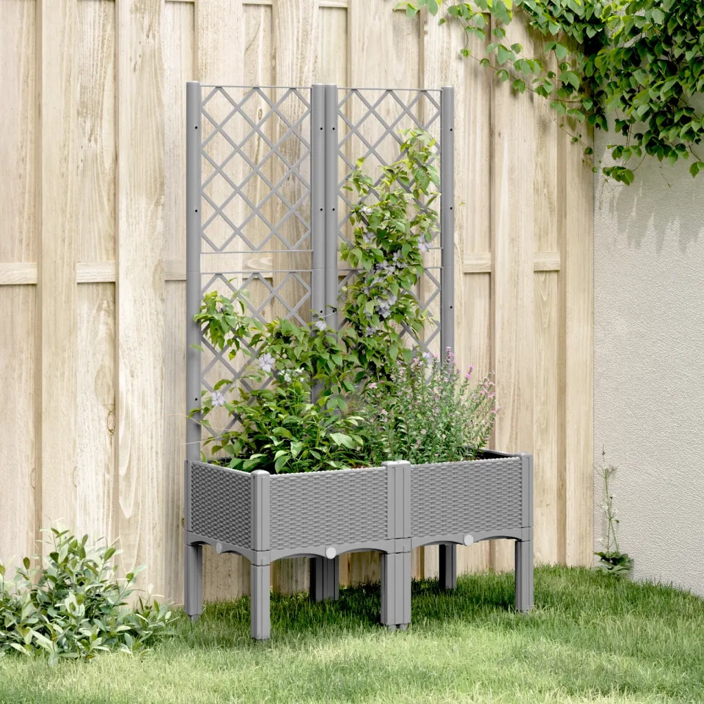 Fioriera da Giardino con Graticcio-Vaso da Esterno-Fioriera con Griglia Grigio Chiaro 80x40x142cm PP