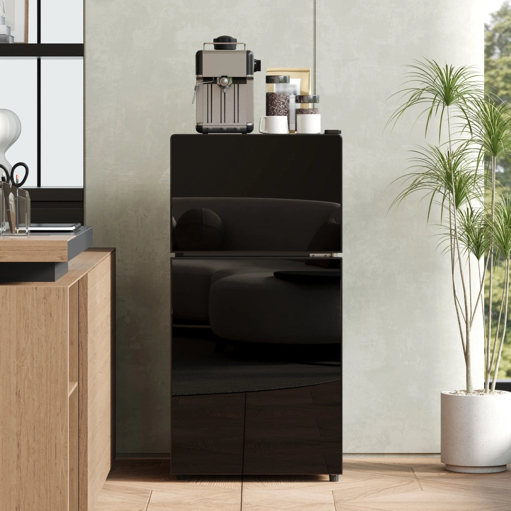 Minifrigo con congelatore 60L; porta in vetro; LED; nero