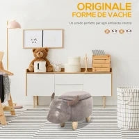 Pouf Contenitore a Forma di Bufalo, Pouf Moderno da Salotto, Sgabello Poggiapiedi, Struttura in Legno, Seduta Imbottita, 62x35x36cm, Marrone