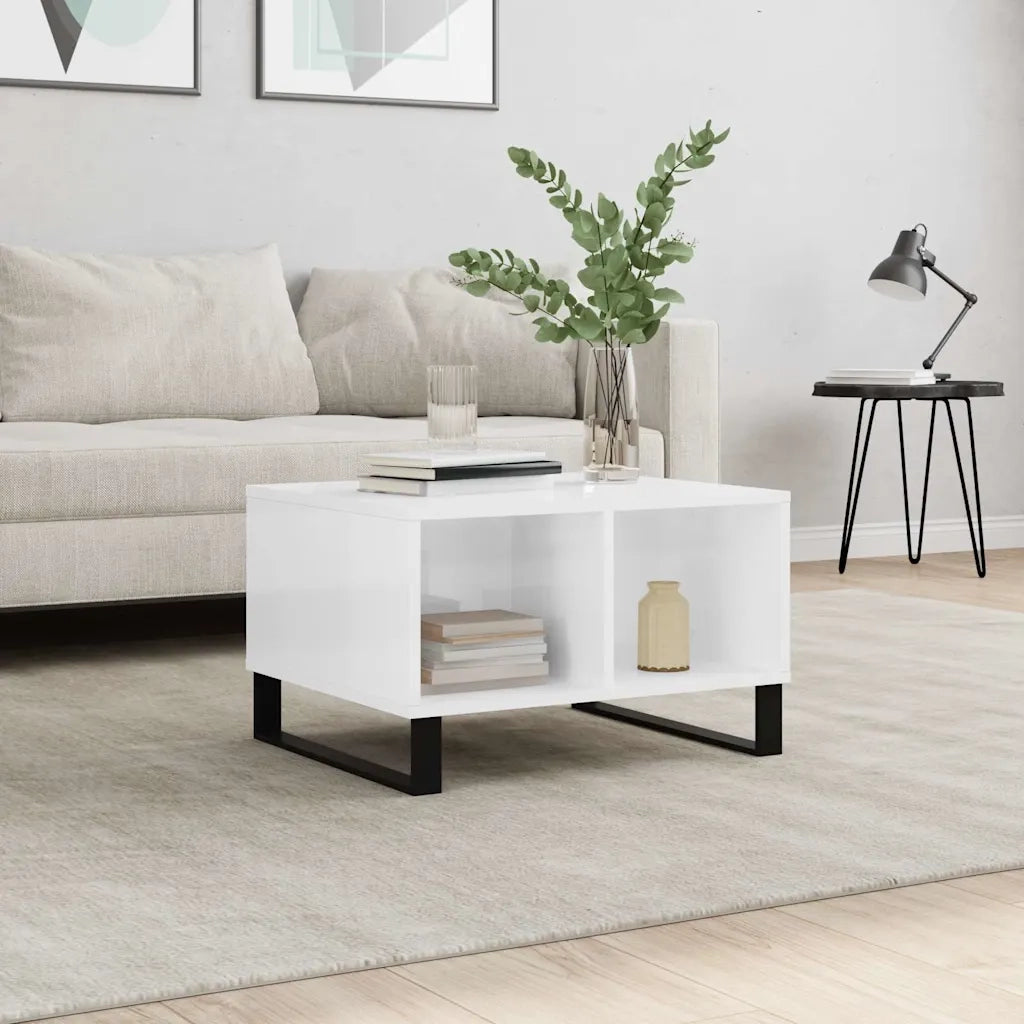 Tavolino salotto | Tavolino da caff¨¨ | Tavolino da Soggiorno Bianco Lucido 60x50x36,5 cm Legno Multistrato