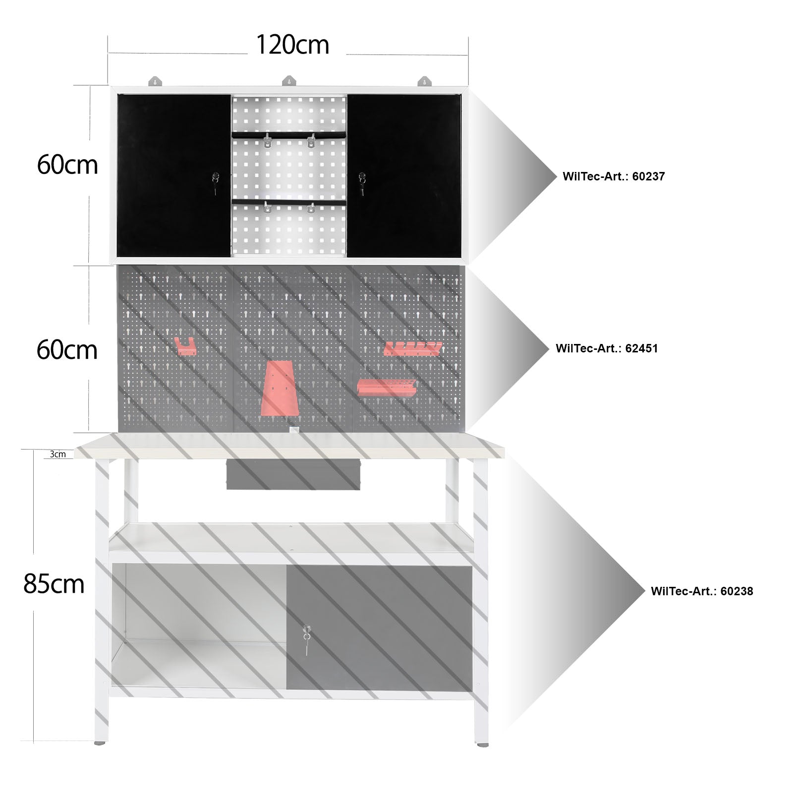 Pannello murale grigio Attrezzature officina Banco da lavoro Armadio degli attrezzi Parete forata