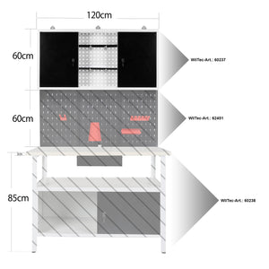 Pannello murale grigio Attrezzature officina Banco da lavoro Armadio degli attrezzi Parete forata