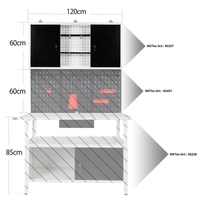 Pannello murale grigio Attrezzature officina Banco da lavoro Armadio degli attrezzi Parete forata