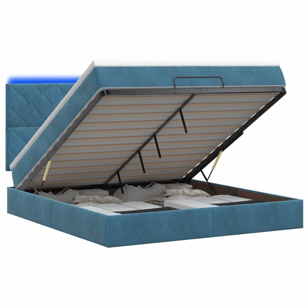 Letto Ottomano con Materasso e LED Blu scuro 180 x 200 cm 3458395