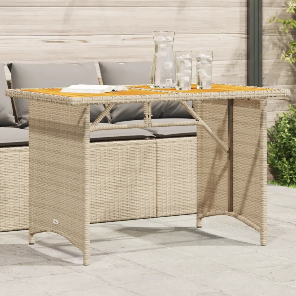 Tavolo da Giardino | Tavolino da esterno Piano in Legno Beige 110x68x70 cm Polyrattan