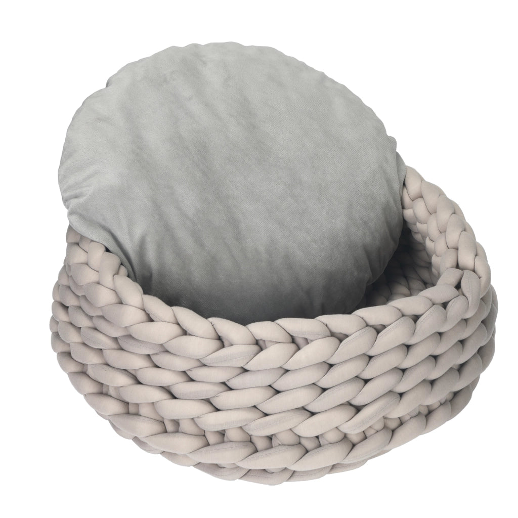 Easycomfort Cuccia per Cani e Gatti Rotonda, Rialzata e Lavabile in Cotone PP, Cuscino Imbottito, ?50x19cm, Grigio