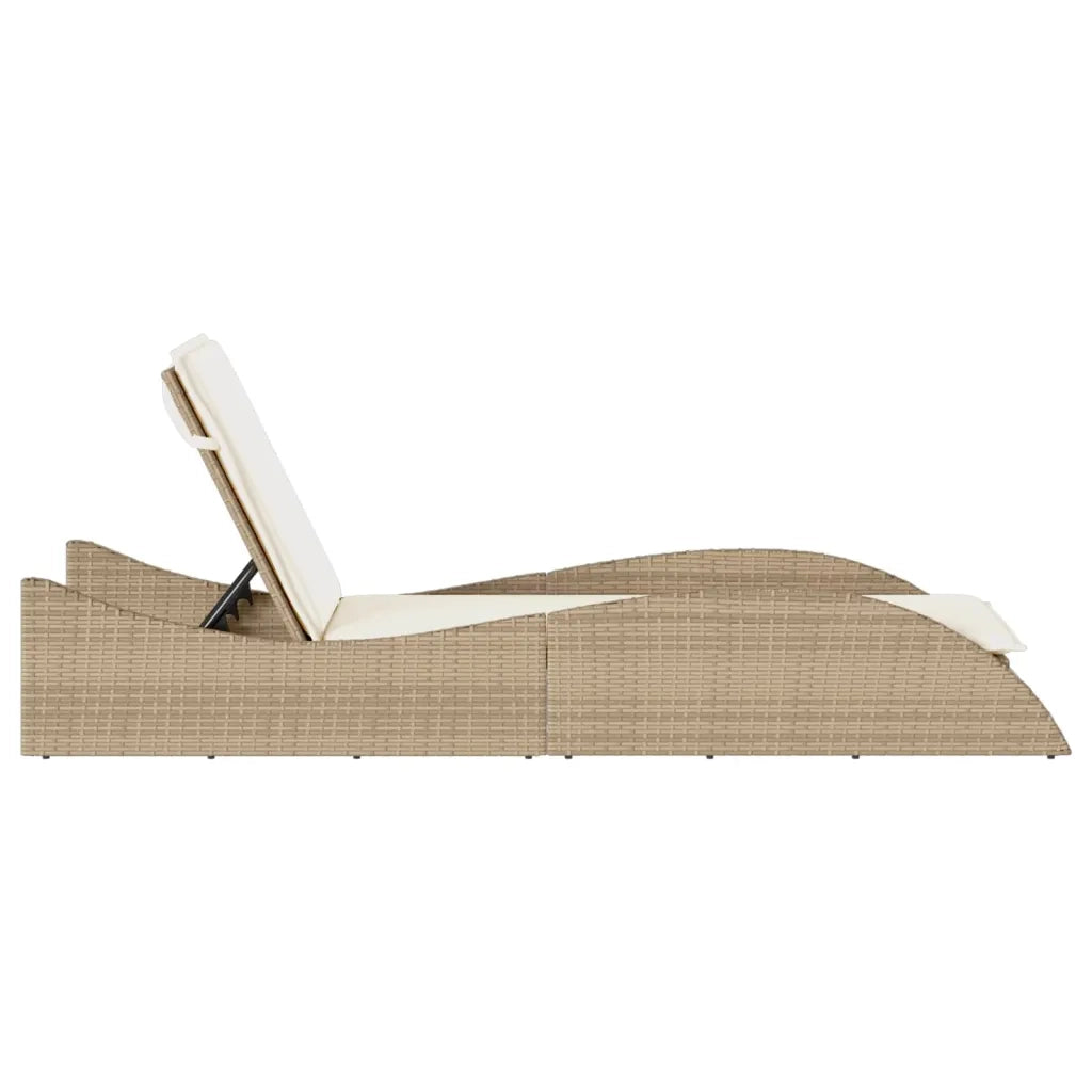 Lettino Prendisole | Sdraio da giardino | Lettino da sole con Cuscino Beige 60x205x73 cm in Polyrattan