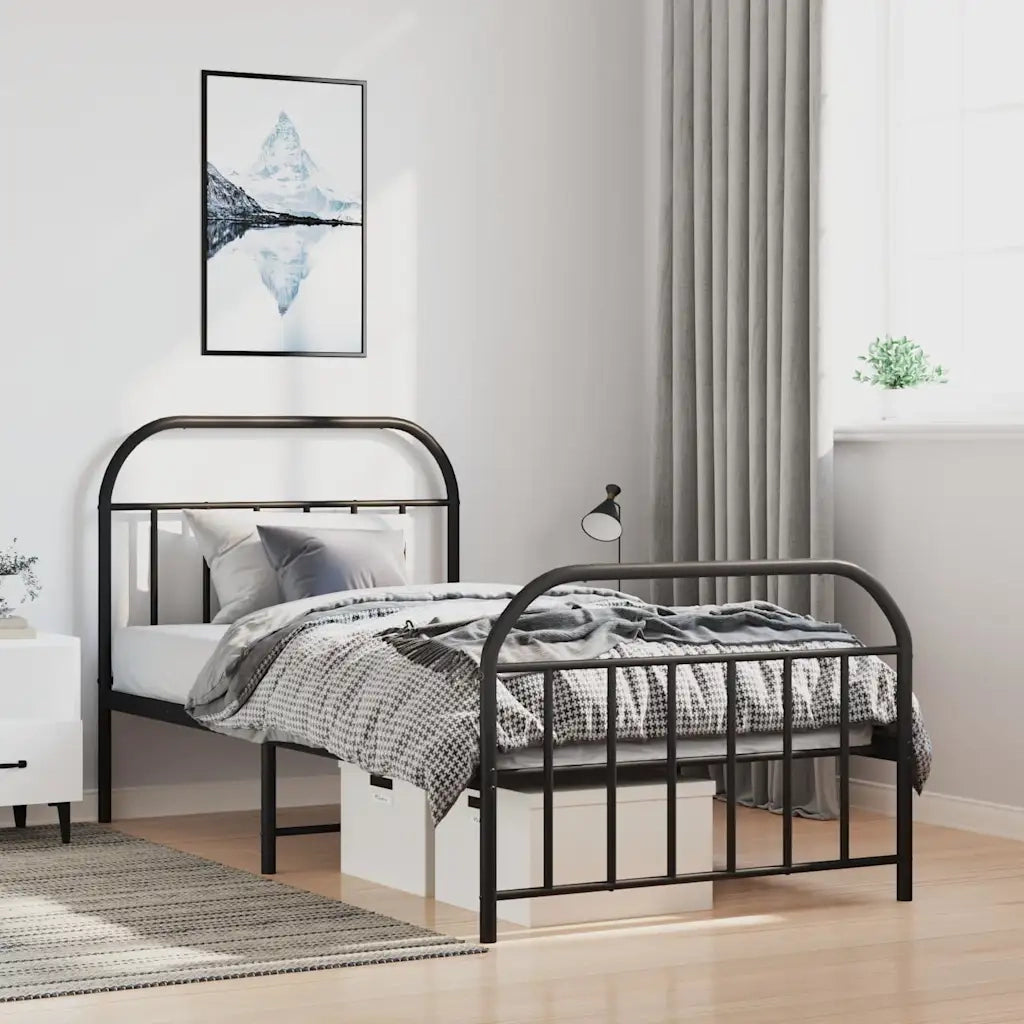 Giroletto con Testiera e Pediera Metallo Nero 100x190 cm 353647