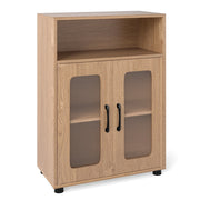 Mobiletto da bagno autoportante con 2 ante ripiano regolabile a 3 livelli scomparto aperto-Mobili da Bagno Organizer per bagno design anti Naturale