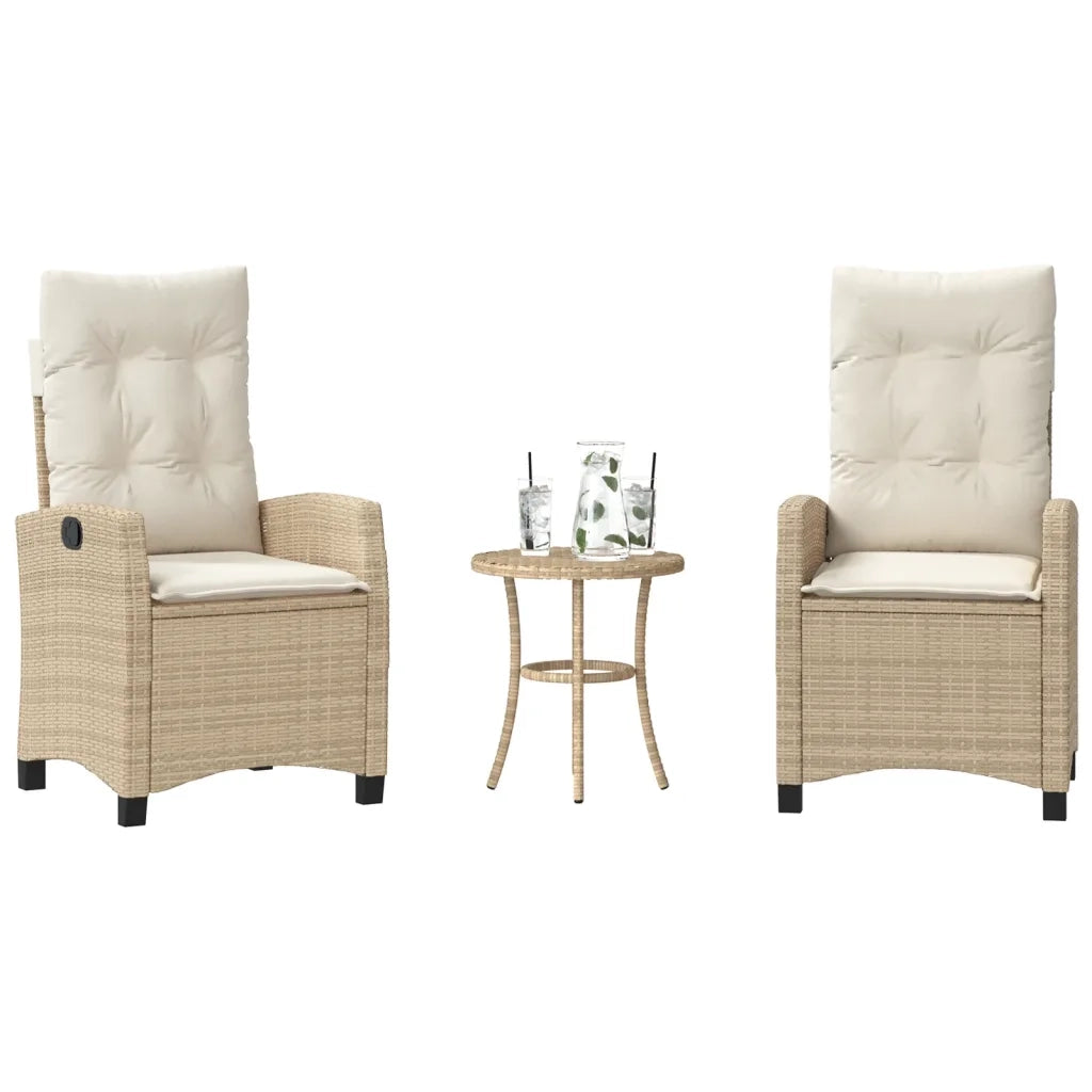 Set da Bistr¨° 3 pz | Set Salotto da Giardino con Cuscini Beige in Polyrattan