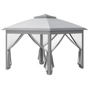 GAZEBO DA ESTERNO PIEGHEVOLE AD ALTEZZA REGOLABILE CON ZANZARIERE, 3.3X3.3X2.8 M, GRIGIO
