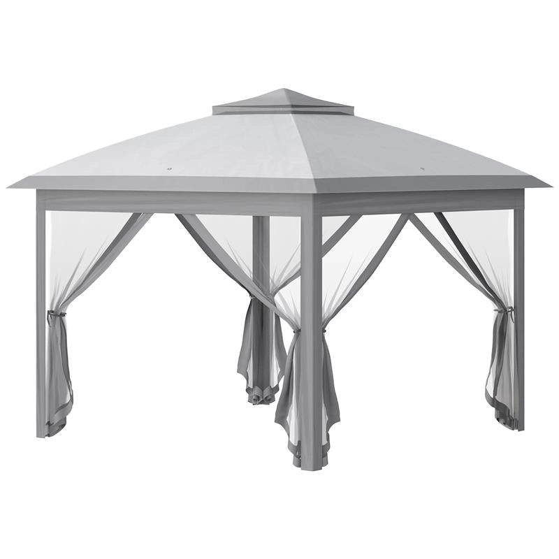 GAZEBO DA ESTERNO PIEGHEVOLE AD ALTEZZA REGOLABILE CON ZANZARIERE, 3.3X3.3X2.8 M, GRIGIO