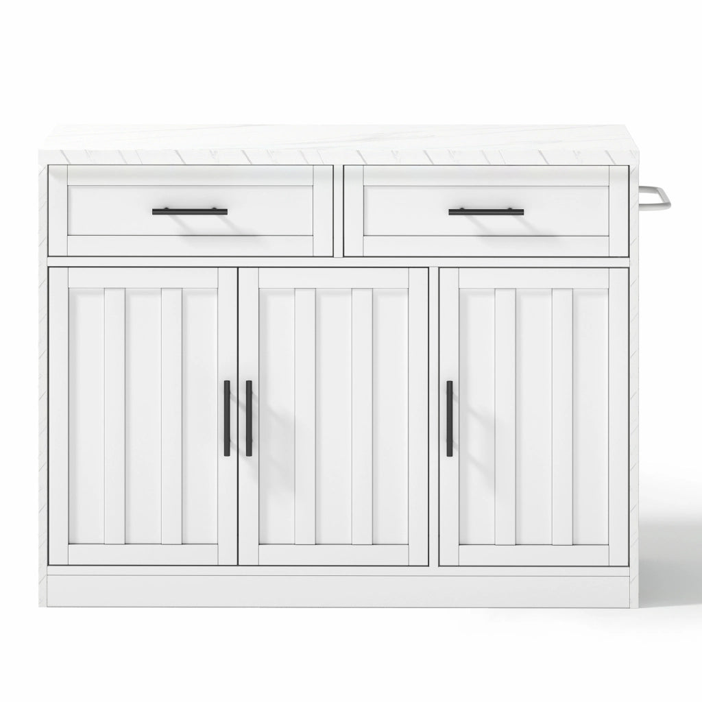 Isola da cucina 120x60x91 cm con zona bar; ripiani regolabili in MDF bianco