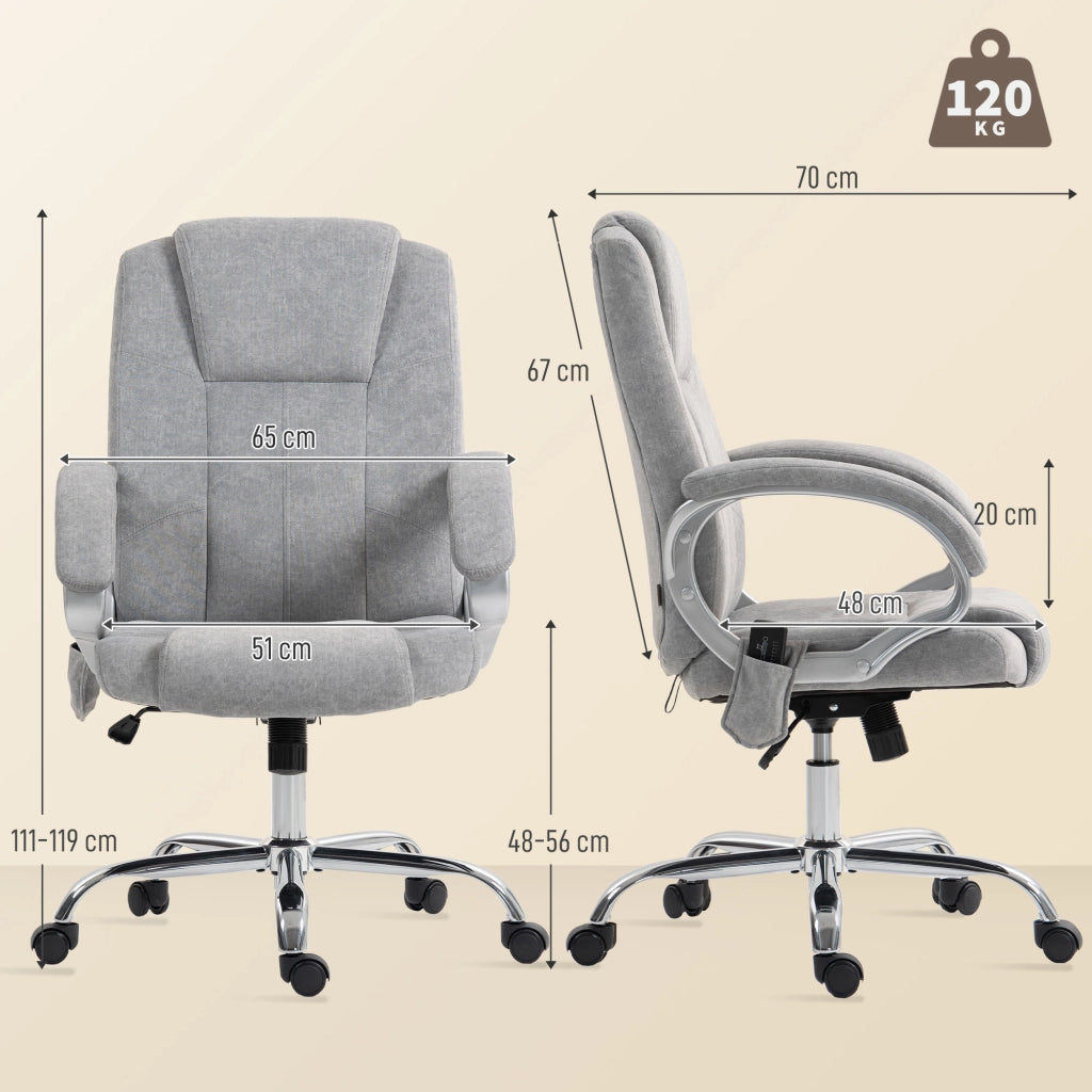 Sedia da Ufficio Operativa Massaggiante a 4 Punti con Riscaldamento 65x70x111-119 cm Tessuto Vellutato Grigio